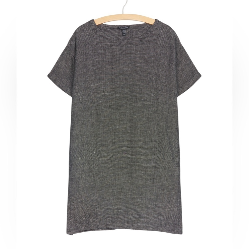 EILEEN FISHER Grey Morse Code Tencel Viscose Crepe Dress - Size Petite Small